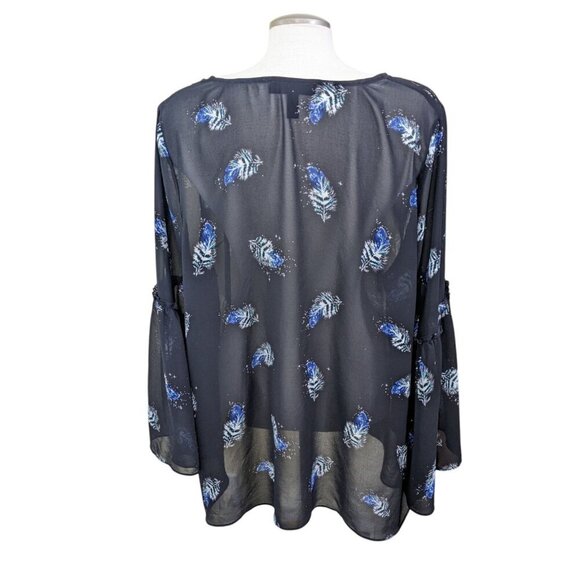 Womens Plus Size 22 Sheer Blouse Top Black Blue Bell Sleeve Lace Cross Front - Picture 5 of 6